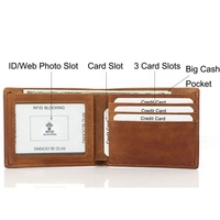 Cartera de Cuero Vacuno Genuino Personalizada con Logotipo, Diseño Minimalista Vintage, Delgada, Corta, de Lujo, Multifuncional, con Protección RFID y Poliéster