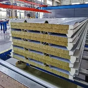 Double-sided Metal Panel/ Rock Wool Composite Roofing Panel /fire Insulation /cold Room Workshop Warehouse Wall Insulation