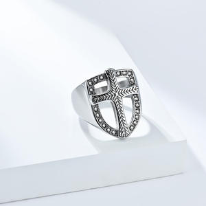 Anillo de Cruz con Escudo para Hombre, Oro, Negro, Plata, con Incrustaciones, Joyería de Moda, Pulsera para el Dedo Índice - Product Image 4