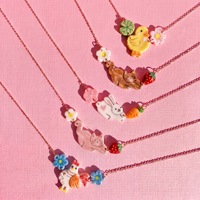 Collar de Cadena de Eslabones de Acero Inoxidable Chapado en Oro de 18K con Diseño de Pollo, Fresa y Flor, Antideslustre, Venta al por Mayor