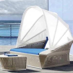 All Wicker Daybed Patio Furniture Outdoor Bed Rattan Round <b>Sunbed</b> with Canopy Beach <b>Sunbed</b> Beach Daybed - Product Image 3
