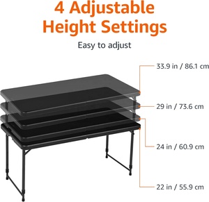 Ensemble table et <span class=keywords><strong>chaises</strong></span> pliantes rectangulaires modernes noires de <span class=keywords><strong>4</strong></span> <span class=keywords><strong>pieds</strong></span>, meubles de patio en plastique portables pour l'extérieur - Product Image 3