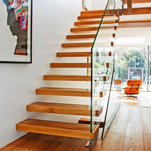 Escalera flotante recta de interior moderna <span class=keywords><strong>con</strong></span> banda de <span class=keywords><strong>madera</strong></span>, <span class=keywords><strong>escaleras</strong></span> de seguridad <span class=keywords><strong>con</strong></span> luz LED recta, barandilla de <span class=keywords><strong>vidrio</strong></span> negro - Product Image 6
