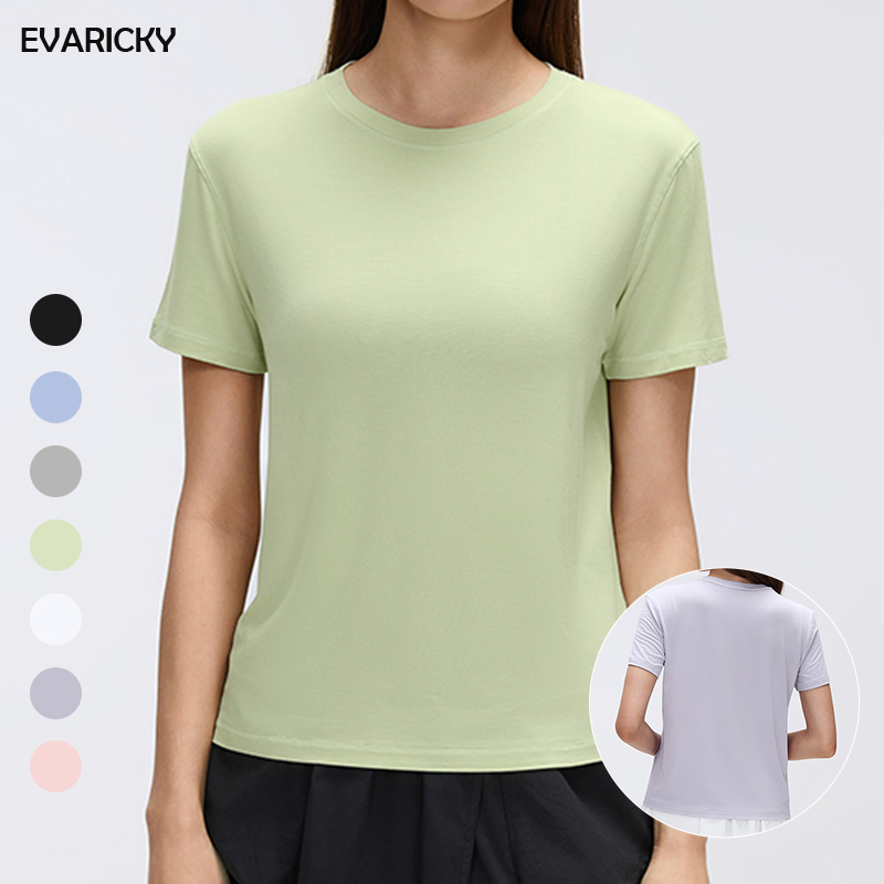 EVARICKY Women's Lightweight Yoga Wear Summer Fitness Running Top Breathable Four-Way Stretch Casual Activewear Fitness T Shirt