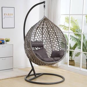 Silla Colgante con Marco Redondo de Ratán, Silla Columpio de Ratán para Jardín - Product Image 4