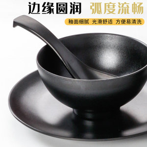 <b>Melamine</b> Bowl And <b>Plate</b> Set Black Round Solid Color Commercial Restaurant Tableware For Daily Use - Product Image 5