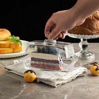 Plat à fromage carré multifonctionnel, couvercle et plateau à gâteau, beurrier en verre transparent avec poignée et couvercle vintage