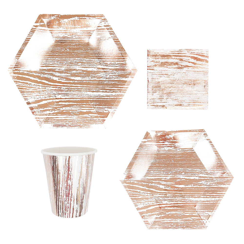 Ensemble de vaisselle or rose, Assiettes : 8 pièces, Tasses : 8 pièces, Serviettes : 16 pièces