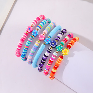 Flower Polymer Clay <b>Bracelet</b> Set Multicolor Layered Bohemian Style Party Jewelry Unisex Fashion <b>String</b> <b>Bracelets</b> - Product Image 2