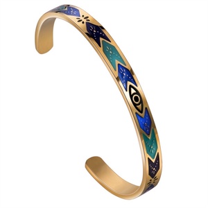 Factory Ready Stock Cool Enamel Jewelry Stainless Steel Gold Plated Cuff Bracelet Women Fashion Accessories - Product Image 2