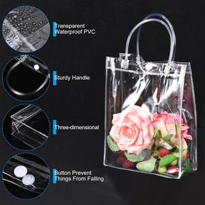 Custom Logo Clear PVC Plastic Shopping Tote Bags with Handle Reusable Transparent Gift Retail Events Packaging Waterproof Bag