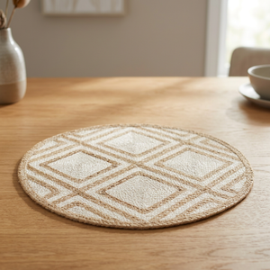 Tapis rectangulaire géométrique tressé en jute Star Hometex, très demandé, blanc naturel, style moderne, antidérapant, lavable, à poils moyens - Product Image 3