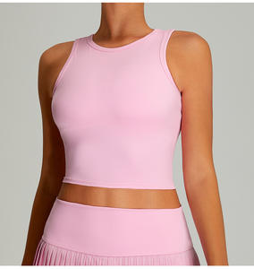 ملابس تنس أنيقة للنساء، توب رياضي ضيق للجيم واليوجا مع وسادات للصدر، سترة رياضية بدون خياطة عند الخصر وياقة عالية - Product Image 1