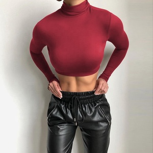 Haut court basique à <span class=keywords><strong>col</strong></span> roulé solide pour femmes, <span class=keywords><strong>col</strong></span> à capuche, sous-vêtement décontracté extensible pour les activités de rue d'été, design tout assorti - Product Image 2