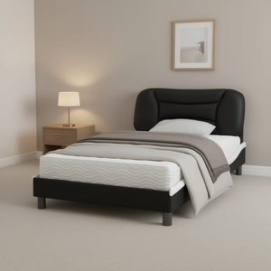 <b>Single</b> <b>Bed</b> Frame In <b>Black</b> Faux Leather Rectangular Upholstered Modern Design Soft <b>Bed</b> Bedroom Furniture - Product Image 2