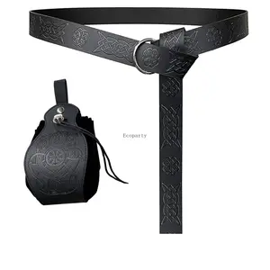 2 Pcs brown black Medieval Belt Pouch Set Halloween Renaissance Accessories Faux Leather Belt Pouch for Men Women