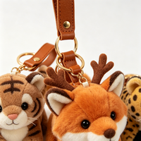 Porte-clés en peluche mignon animaux sauvages de la forêt, mini-breloque en peluche douce (tigre, renard, léopard, cerf, lion) pour sac