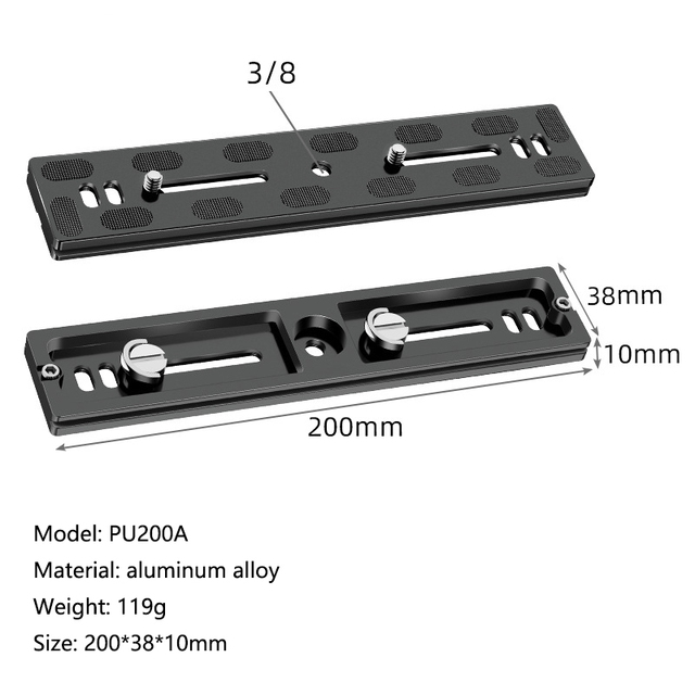 PU-200 Photography Equipment Adjustable Dslr Camera Arca Swiss 200mm Long Quick Release Plate Clip Clamp Holder Slider Bracket