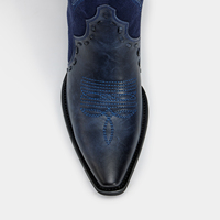 WETKISS Bottes de cowgirl bleu marine personnalisées pour femme, à bout pointu, hauteur genou, avec broderie patchwork et talon épais, vente en gros