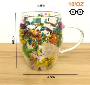 Low Moq Handmade High Borosilicate <b>Double</b> <b>Wall</b> Glass <b>Mug</b> Cup with Dry Flower - Product Image 5