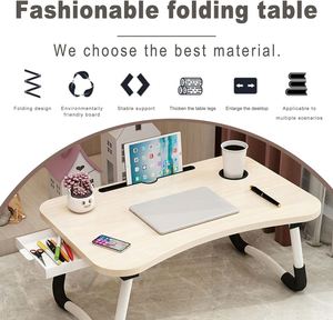 Portable Laptop Table Hot Selling Foldable Wooden <b>Study</b> Bed Tabletop with Cup Holder Convenient Storage for Home Use - Product Image 3