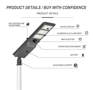 Lampadaire solaire intégré <span class=keywords><strong>public</strong></span> Xincheng IP65 LED, avec poteau de lampadaire, <span class=keywords><strong>prix</strong></span> du lampadaire solaire tout-en-un - Product Image 3