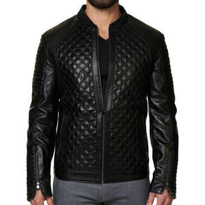 Chaqueta de Cuero Acolchada Negra para Hombre, Cierre de Cremallera, Corte Ajustado, Estilo Motero Informal, Ropa de Abrigo de Invierno, Chaqueta Elegante y Moderna para Hombre - Product Image 3
