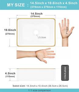 Lavabo de baño de cerámica de porcelana blanca de 14,5 ''X 10,6'', lavabo de <span class=keywords><strong>tocador</strong></span> de recipiente pequeño, lavabo Rectangular, lavabo de mano <span class=keywords><strong>con</strong></span> adorno <span class=keywords><strong>dorado</strong></span> - Product Image 3