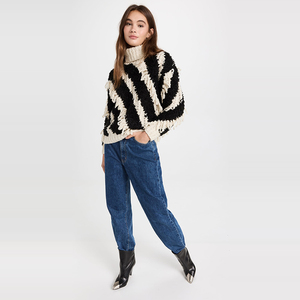 Women's Chunky Ribbed <strong>Turtle</strong> <strong>Neck</strong> Knitted <strong>Top</strong> Summer Casual Stripe Sweater Short Length Thin Thickness - Product Image 3