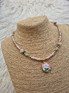 Oil Drip Charm Natural Stone <b>Beads</b> Glass Crystal <b>Beads</b> <b>Necklace</b> for Women 18k Gold Plated Monet Garden Retro Oil Drip Choker - Product Image 6