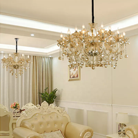 Lustre en cristal ambré de luxe européen pour villa, salon, hôtel, salle de banquet, décoration et éclairage
