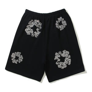 Shorts de sport pour hommes en coton pur 100% épais, style streetwear décontracté, avec procédé de marquage à chaud par transfert de cristaux, vente en gros - Product Image 3