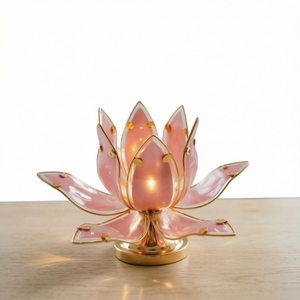 Lámpara de Mesa Moderna con Forma de Loto Rosa, Lámpara LED de Vidrio Floral para Mesa de Noche, Lámpara Decorativa para Dormitorio - Product Image 4