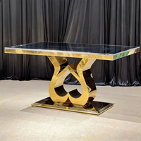 Table de réception LANFENG en acier inoxydable avec base en forme de cœur et plateau en verre, durable, pour événements, mariages et banquets nuptiaux