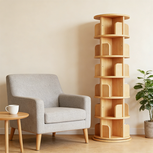 360 gradi girevole in legno massello moderno soggiorno scaffale salvaspazio portaoggetti a pavimento per studenti a casa bambini - Product Image 1