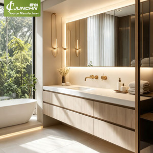 <span class=keywords><strong>Mobile</strong></span> <span class=keywords><strong>Bagno</strong></span> Sospeso in Legno Chiaro su Misura, Set <span class=keywords><strong>Mobile</strong></span> <span class=keywords><strong>Bagno</strong></span> a Parete <span class=keywords><strong>con</strong></span> Doppio Lavabo e Top in Pietra Sinterizzata - Product Image 2