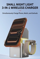Chargeur sans fil 3 en 1 15W, lumière de nuit électrique tactile, station de charge rapide pliable magnétique pour iPhone, Watch, AirPods