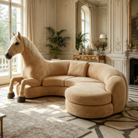 Sofá Seccional con Estructura de Fibra de Vidrio y Escultura Creativa de Caballo, Tapizado en Franela Suave para Interiores Residenciales de Alta Gama