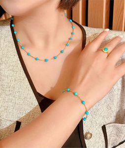 Xinfly 18K Yellow Gold AU750 Blue Turquoise Necklace <b>Bracelet</b> <b>Set</b> Jewelry - Product Image 2