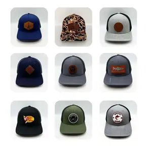 Hochwertige 6-Panel Sportkappen individuelles Lederaufnäher Logo Großhandel einfarbiges Netz Richardson 112 Trucker-Hüte
