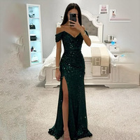 Robe de bal élégante pour femme 2026, longue, fendue, à sequins, sexy, épaules dénudées, pour soirée formelle, bal de promo ou mariage