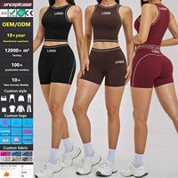 Set Bra Olahraga Wanita dan Celana Pendek Pinggang Tinggi, Set Yoga Workout, Pakaian Olahraga Bernapas untuk Gym