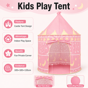 Casa de Juegos Tipo <span class=keywords><strong>Castillo</strong></span> Azul, Ligera y de Fácil Montaje, para Dormitorio o Sala de Juegos, Regalo de Cumpleaños para Niños y Niñas - Product Image 2