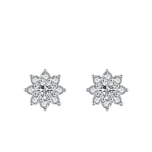 Boucles d'oreilles clous en argent sterling S925 de haute qualité, design floral tendance, plaqué or blanc 18 carats, diamant, pour homme, usage quotidien et soirées élégantes - Product Image 1