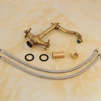 Robinet de lavabo d'eau chaude et froide, mitigeur de style européen rétro spirale robinet de cuisine en laiton de cuivre antique
