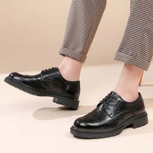 2026 Spring New Style Genuine Leather Men's Formal Shoes Brown British Style High-<b>Heeled</b> Business Shoes Men - Product Image 5