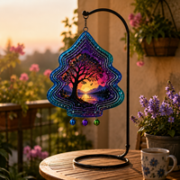 Yeniden Kullanılabilir Noel Ağacı Şeklinde Çelik Metal Demir Su Geçirmez Asılı Rüzgar Çanı Projeksiyonlu Diwali Ramazan İç Mekan Süsü