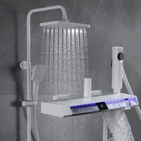 Ensemble de douche de luxe cinq fonctions en laiton blanc multifonctionnel thermostatique avec affichage LED ensemble de douche de salle de bain à effet pluie