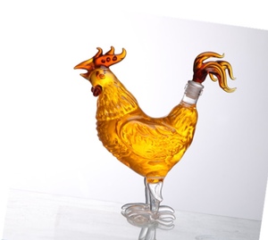 Bouteille à <span class=keywords><strong>vin</strong></span> en verre borosilicate de forme de <span class=keywords><strong>coq</strong></span> du zodiaque chinois, écologique, soufflée à la main, transparente, de petite taille, pour le bourbon - Product Image 1