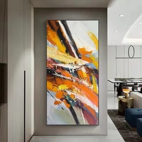Peinture à l'huile abstraite moderne grand format, peinte à la main, orange, minimaliste, art mural avec cadre métallique par Yizhu, pour usage intérieur